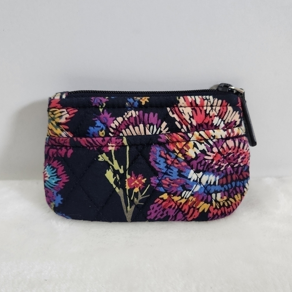 VERA Bradley Lighten Up Midnight Wildflowers Mini Coin Pouch Credit Card Bag